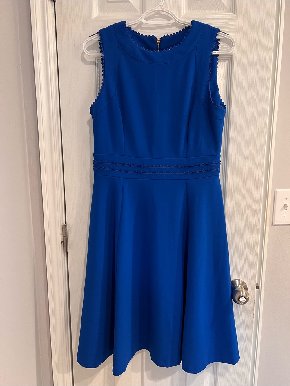 Calvin Klein Scalloped Neckline Dress in Cobalt Blue
